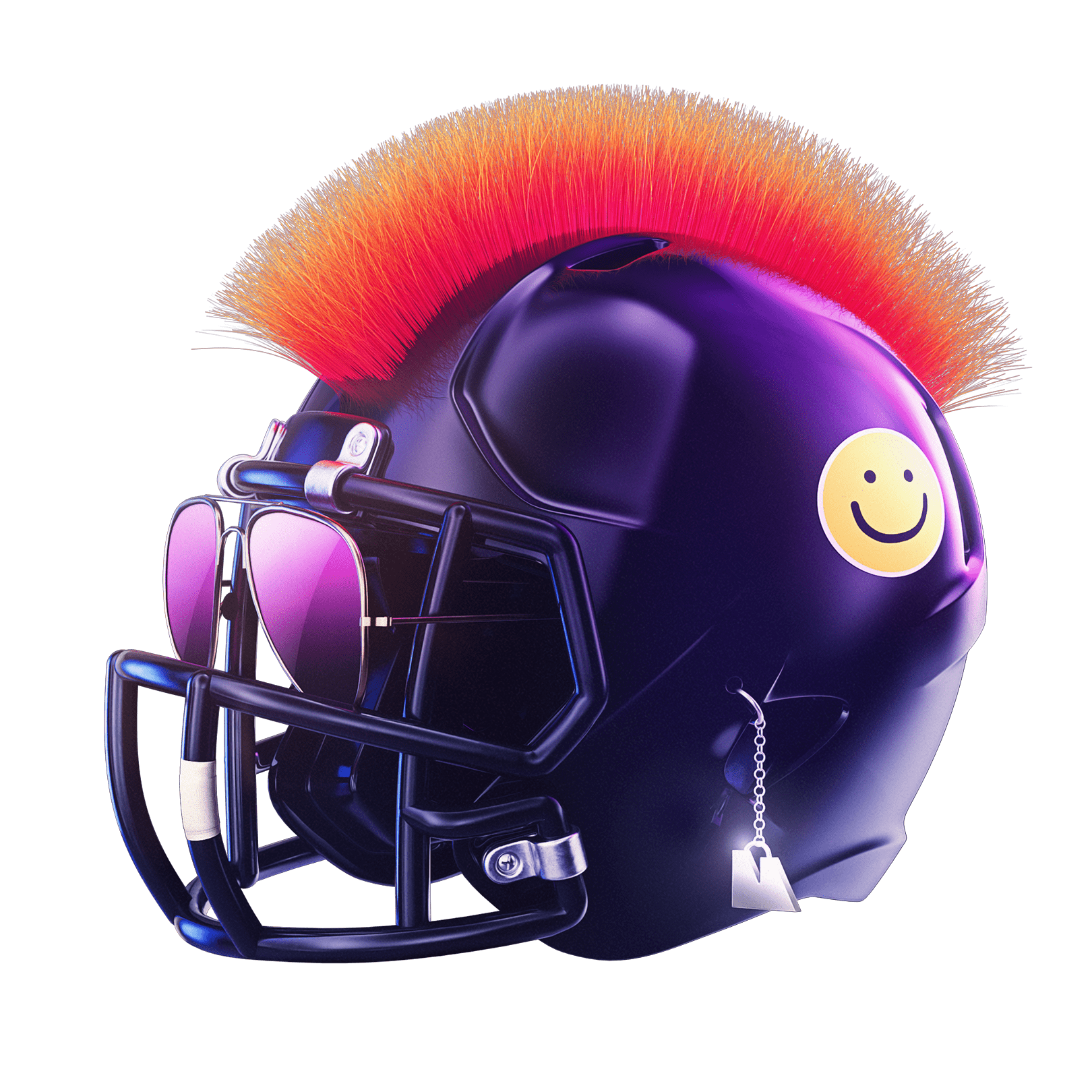 Football helmet with sunglasses and mohawk